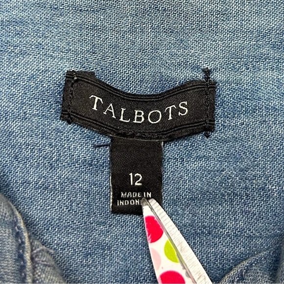 Talbots Chambray Denim Casual Button Front Cotton Long Sleeve Layering Shirt 12 - Picture 2 of 5